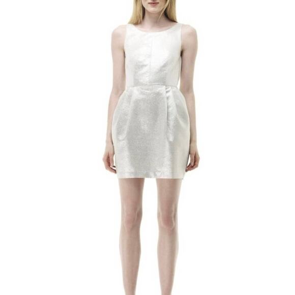 Revolve Club Monaco Lanna Dress in Silver Jacquard Mini Dress 00 XXS - Picture 1 of 7